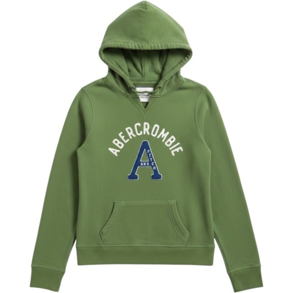 Y2K Abercrombie & Fitch Size L‎ Green Pullover Hoodie Logo Varsity Puff Letters